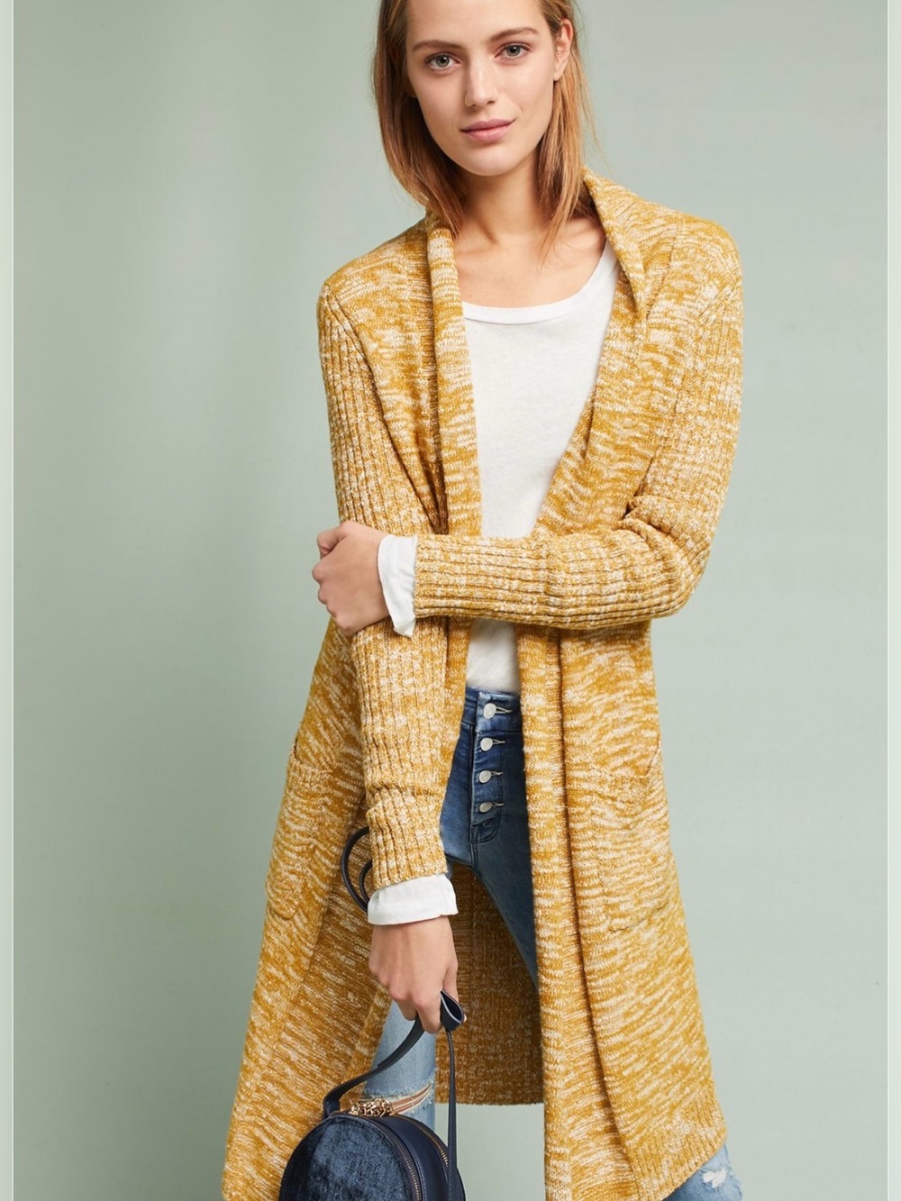 Anthropologie Abigail Marled Cardigan Duster Cotton Blend Harvest Gold Size M